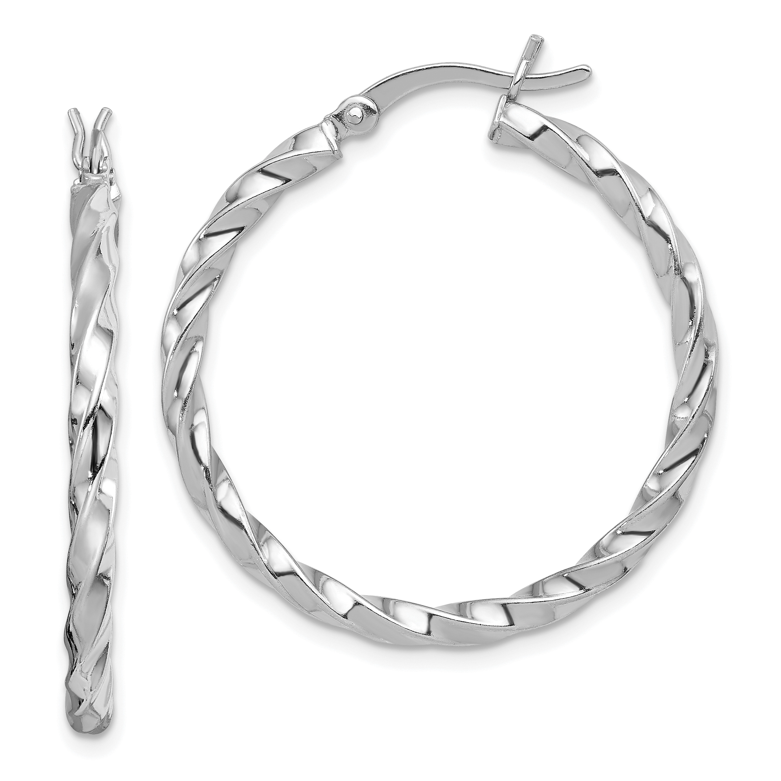 Sterling Silver Rhodium-plated Twisted 3x30mm Hoop Earrings (QE6752)