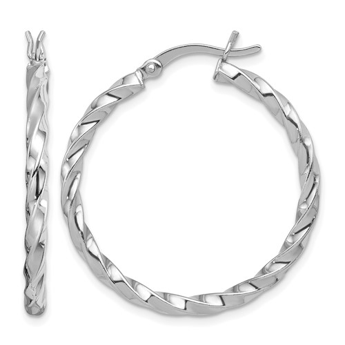 Sterling Silver Rhodium-plated Twisted 3x 30mm Hoop Earrings