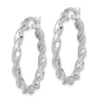 Sterling Silver Rhodium Plated Twisted 3.5x 30mm Hoop Earrings view 2
