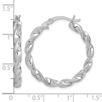 Sterling Silver Rhodium Plated Twisted 3.5x 30mm Hoop Earrings view 4