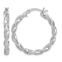 Sterling Silver Rhodium Plated Twisted 3.5x 30mm Hoop Earrings view 1