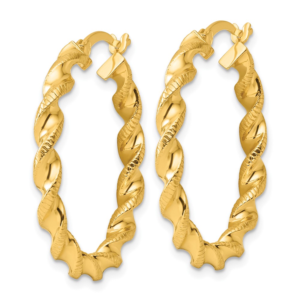 Sterling Silver Gold-tone Polished Twisted Textured Hoop Earrings (QE6753GP)