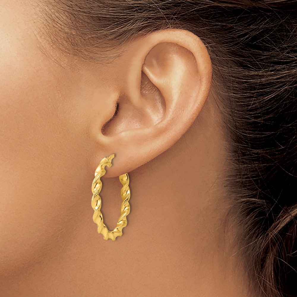 Sterling Silver Gold-tone Polished Twisted Textured Hoop Earrings (QE6753GP)