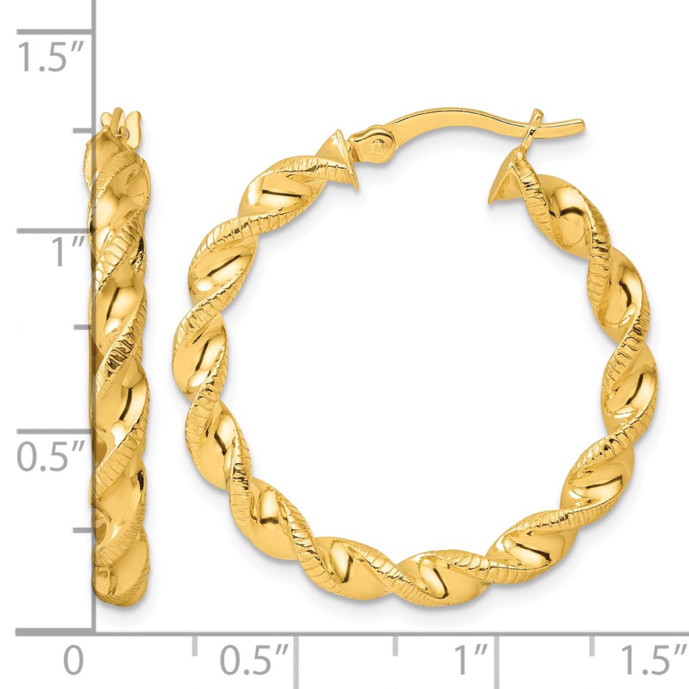Sterling Silver Gold-tone Polished Twisted Textured Hoop Earrings (QE6753GP)