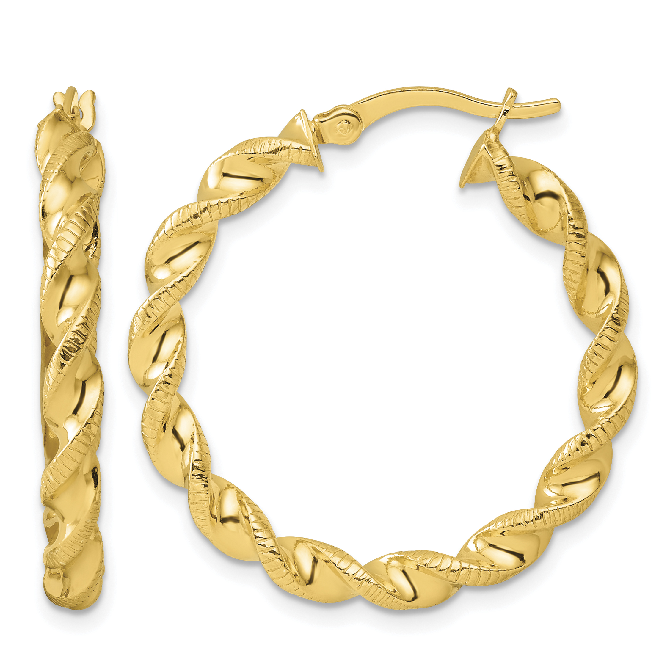 Sterling Silver Gold-tone Polished Twisted Textured Hoop Earrings (QE6753GP)