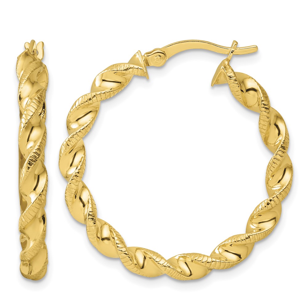 Sterling Silver Gold-tone Polished Twisted Textured Hoop Earrings (QE6753GP)
