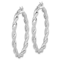 Sterling Silver Rhodium Plated Twisted 3.5x40mm Hoop Earrings view 2