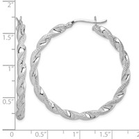 Sterling Silver Rhodium Plated Twisted 3.5x40mm Hoop Earrings view 4