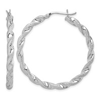 Sterling Silver Rhodium Plated Twisted 3.5x40mm Hoop Earrings view 1