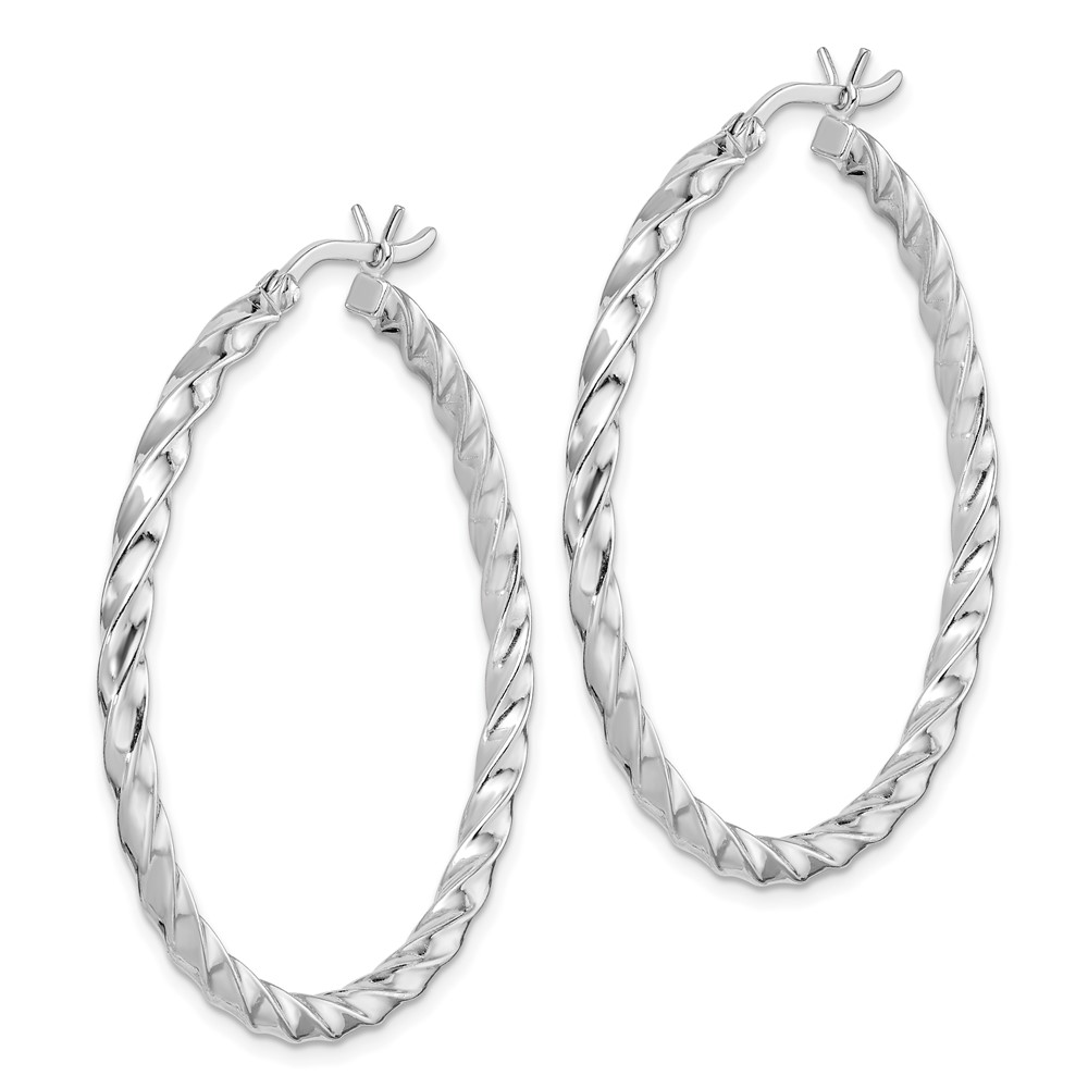 Sterling Silver Rhodium-plated Twisted 3x40mm Hoop Earrings (QE6755)