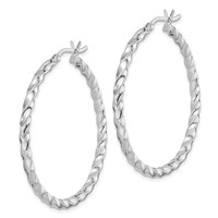 Sterling Silver Rhodium-plated Twisted 3x 40mm Hoop Earrings view 2