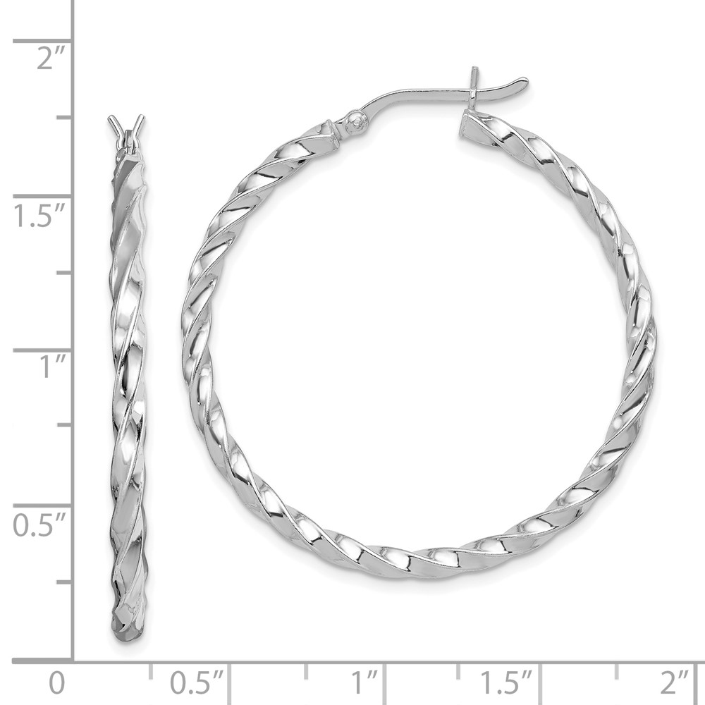 Sterling Silver Rhodium-plated Twisted 3x40mm Hoop Earrings (QE6755)