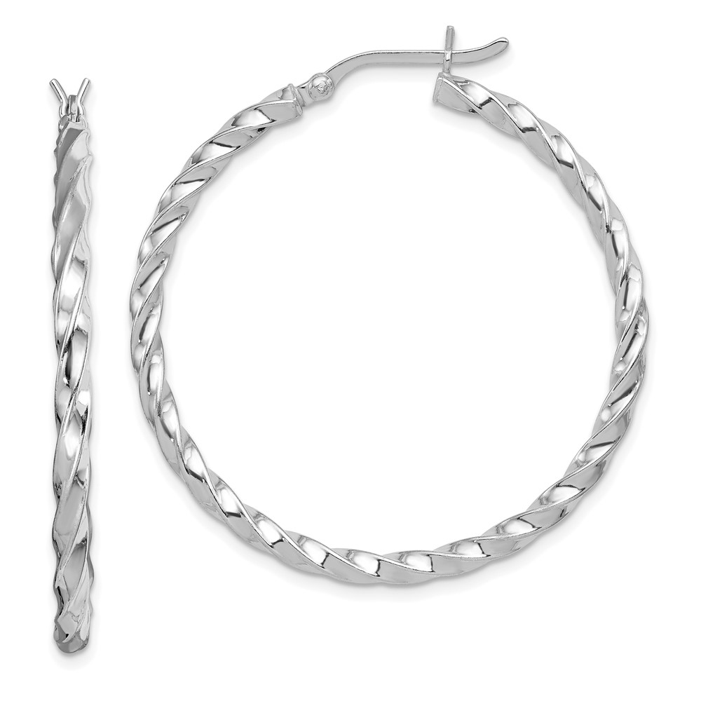 Sterling Silver Rhodium-plated Twisted 3x40mm Hoop Earrings (QE6755)