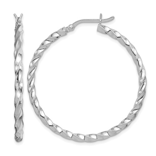 Sterling Silver Rhodium-plated Twisted 3x 40mm Hoop Earrings