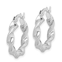 Sterling Silver Rhodium Plated Twisted 3.5x 20mm Hoop Earrings view 2
