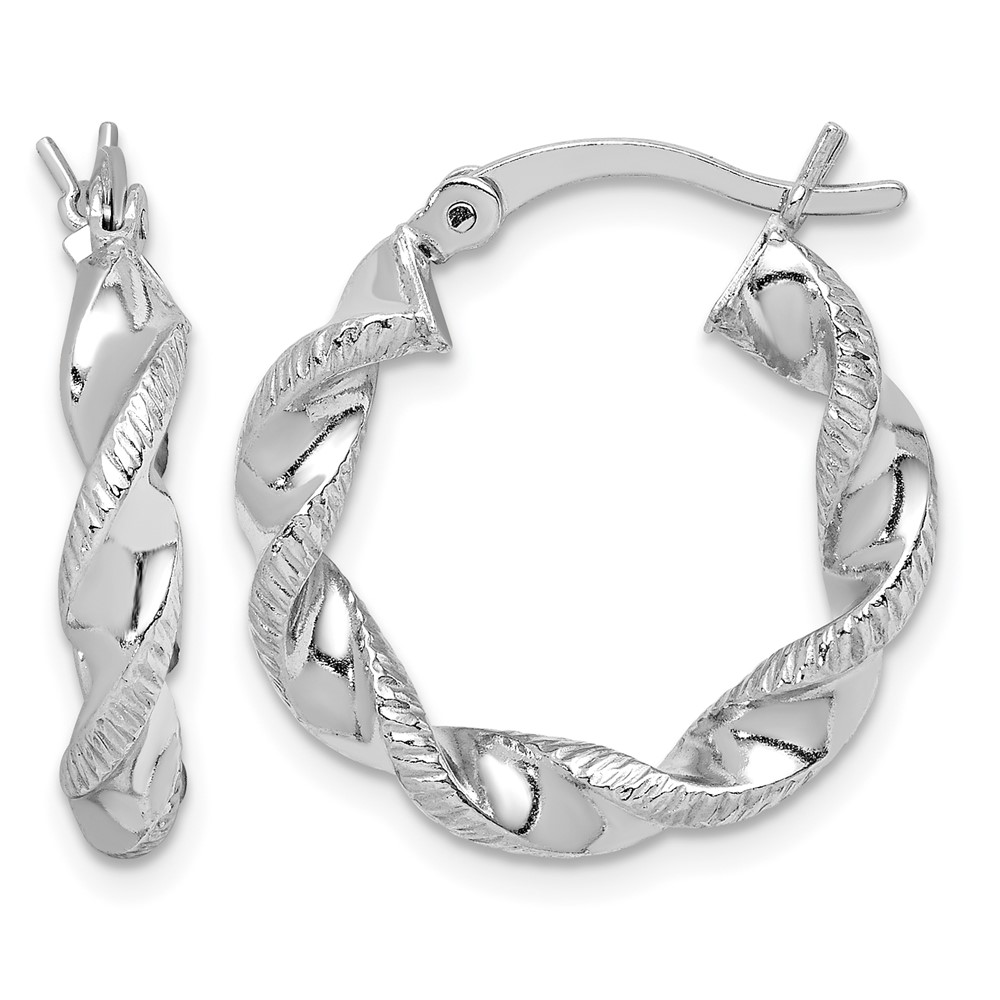 Sterling Silver Rhodium Plated Twisted 3.5x20mm Hoop Earrings (QE6756)