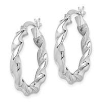 Sterling Silver Rhodium Plated Twisted 3.5x 25mm Hoop Earrings view 2
