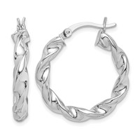 Sterling Silver Rhodium Plated Twisted 3.5x 25mm Hoop Earrings view 1