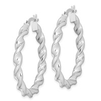 Sterling Silver Rhodium Plated Twisted 3.5x 35mm Hoop Earrings view 2