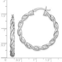 Sterling Silver Rhodium Plated Twisted 3.5x 35mm Hoop Earrings view 4
