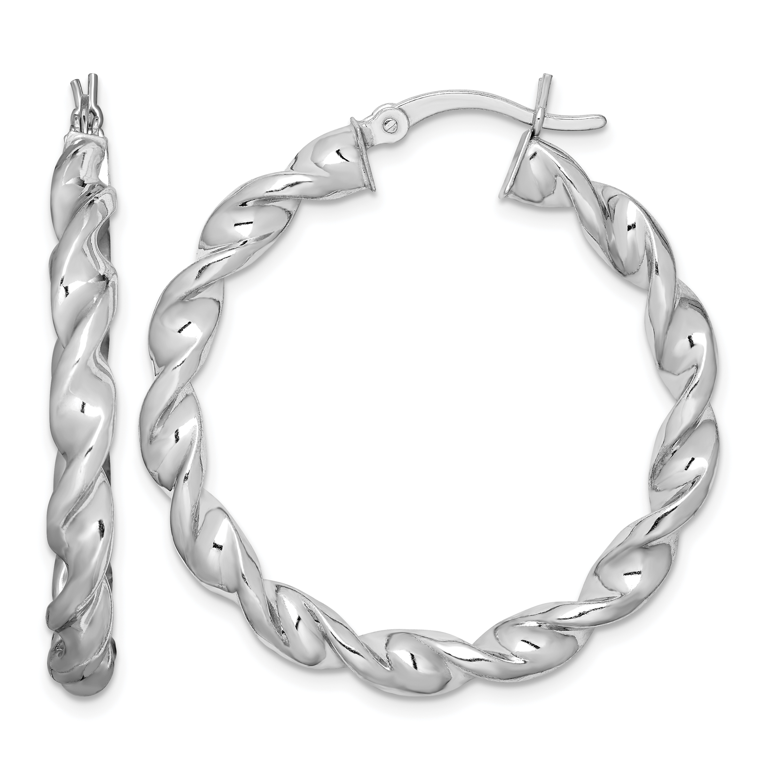 Sterling Silver Rhodium Plated Twisted 3.5x35mm Hoop Earrings (QE6758)