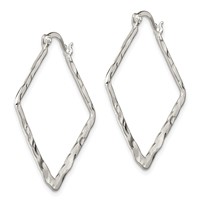 Sterling Silver Rhod-pltd Polished Hammered Square Hoop Earrings view 2