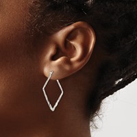 Sterling Silver Rhod-pltd Polished Hammered Square Hoop Earrings view 3