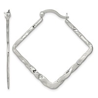 Sterling Silver Rhod-pltd Polished Hammered Square Hoop Earrings view 1
