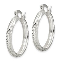 Sterling Silver Polished & Diamond-cut 4mm Round Hoop Earrings view 2