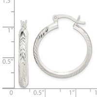 Sterling Silver Polished & Diamond-cut 4mm Round Hoop Earrings view 4