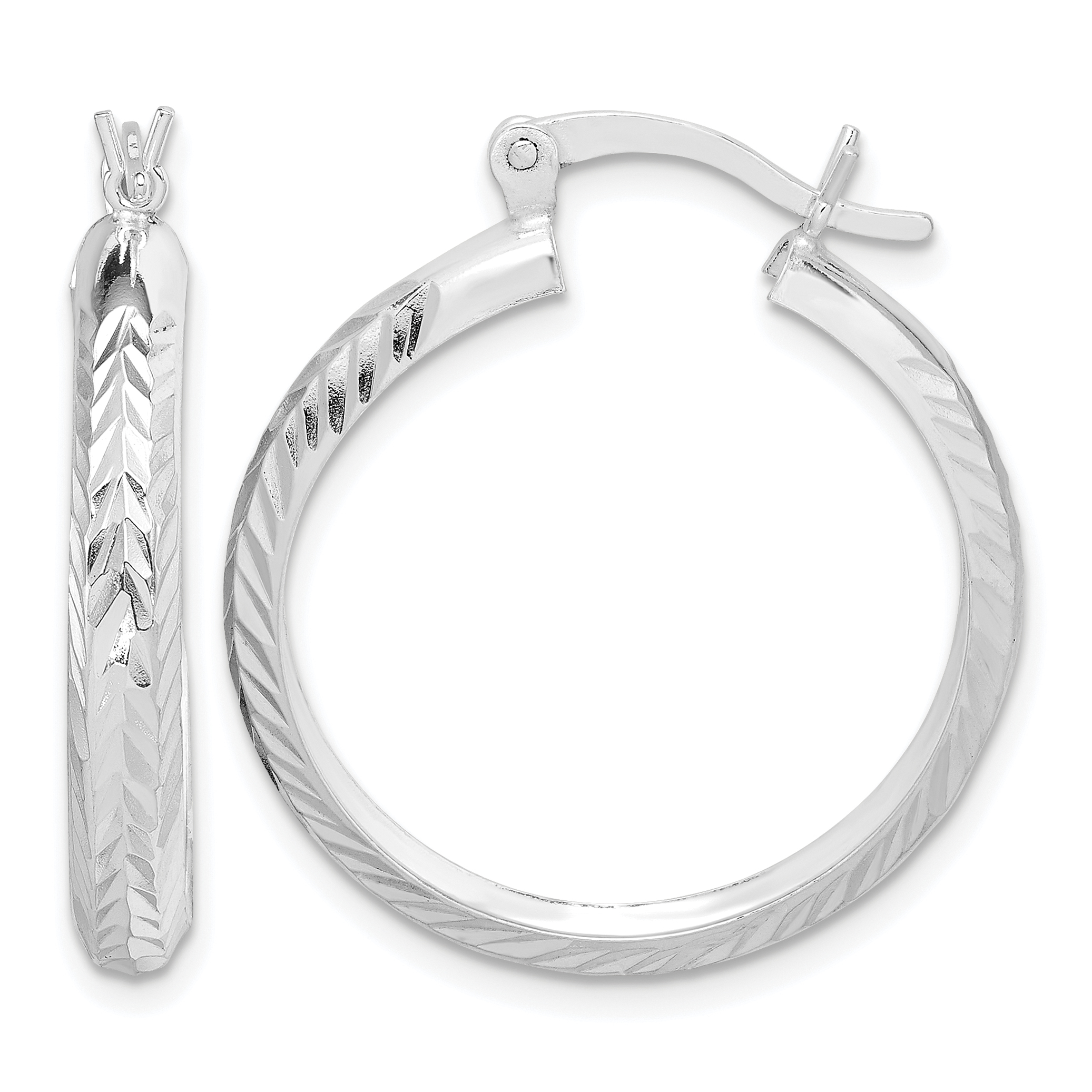 Sterling Silver Polished & Diamond-cut 4mm Round Hoop Earrings (QE6812)