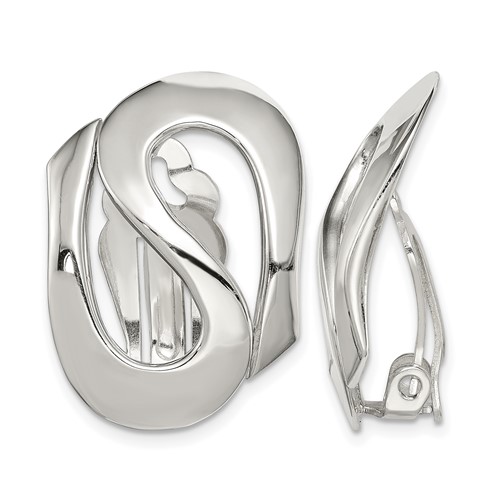 Sterling Silver Polished Fancy S Design Non-Pierced Earrings