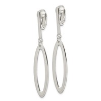 Sterling Silver Polished Non-Pierced Elongated Oval Dangle Earrings view 2
