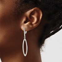 Sterling Silver Polished Non-Pierced Elongated Oval Dangle Earrings view 3