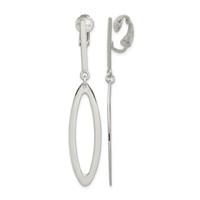 Sterling Silver Polished Non-Pierced Elongated Oval Dangle Earrings view 1