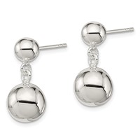 Sterling Silver Round Bead Dangle Post Earrings view 2