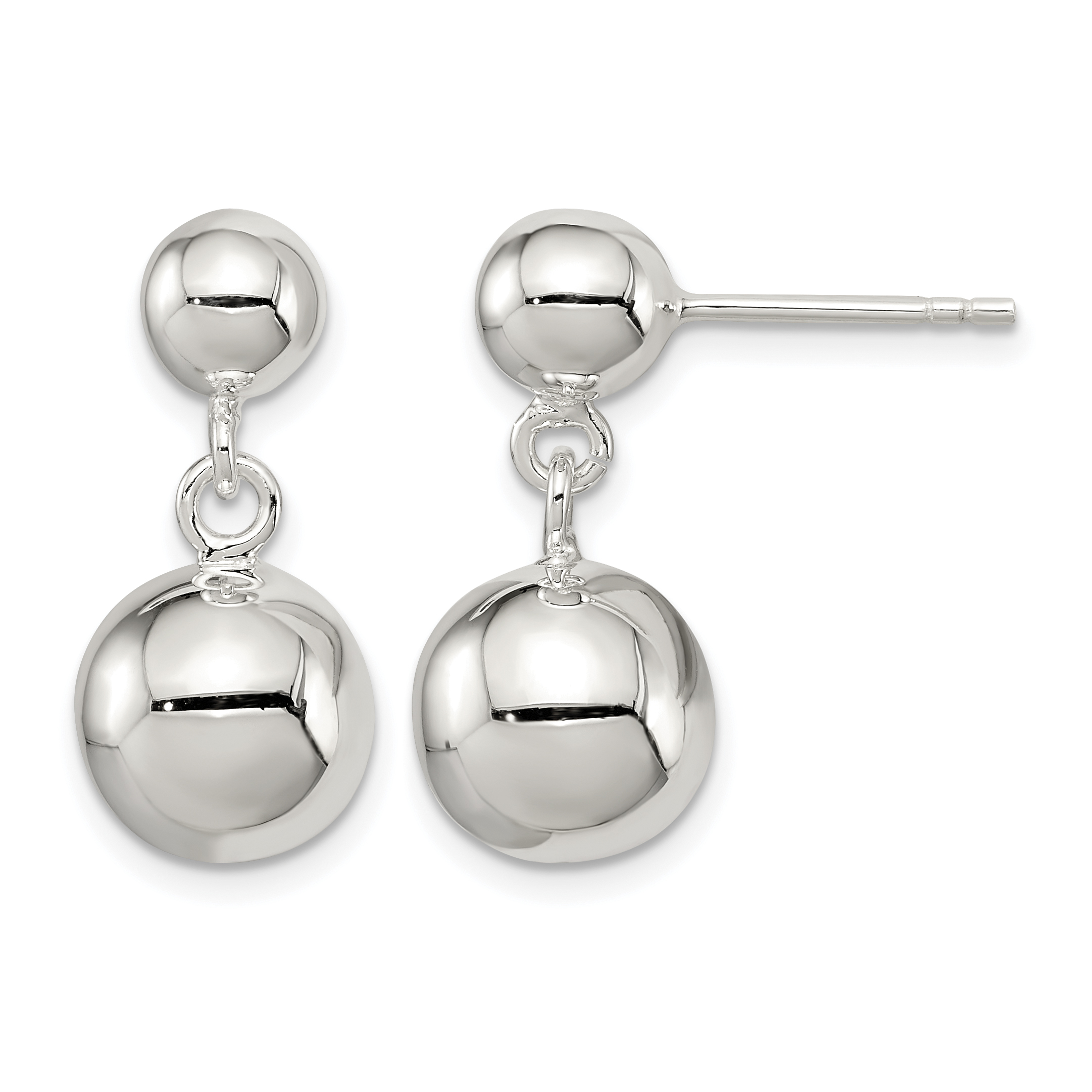 Sterling Silver Round Bead Dangle Post Earrings (QE6839)