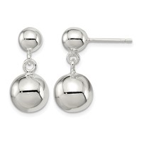 Sterling Silver Round Bead Dangle Post Earrings view 1