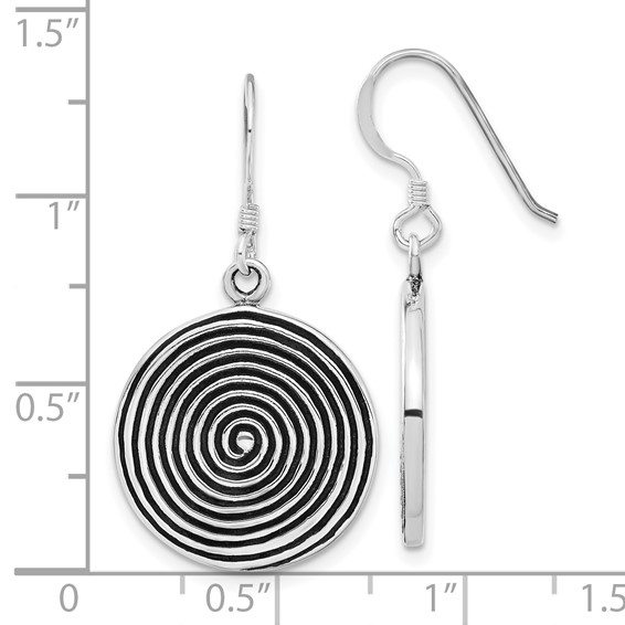 Sterling Silver Antiqued & Polished Swirl Circle Dangle Earrings