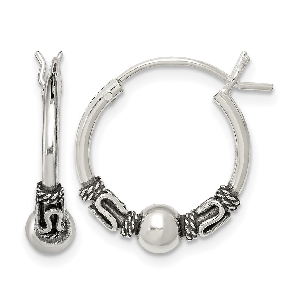 Sterling Silver Antiqued Hoop Earrings (QE6856)