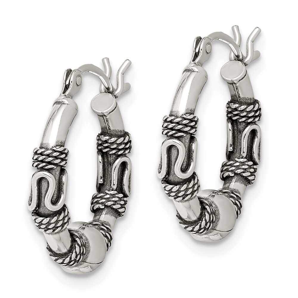 Sterling Silver Antiqued Hoop Earrings (QE6857)
