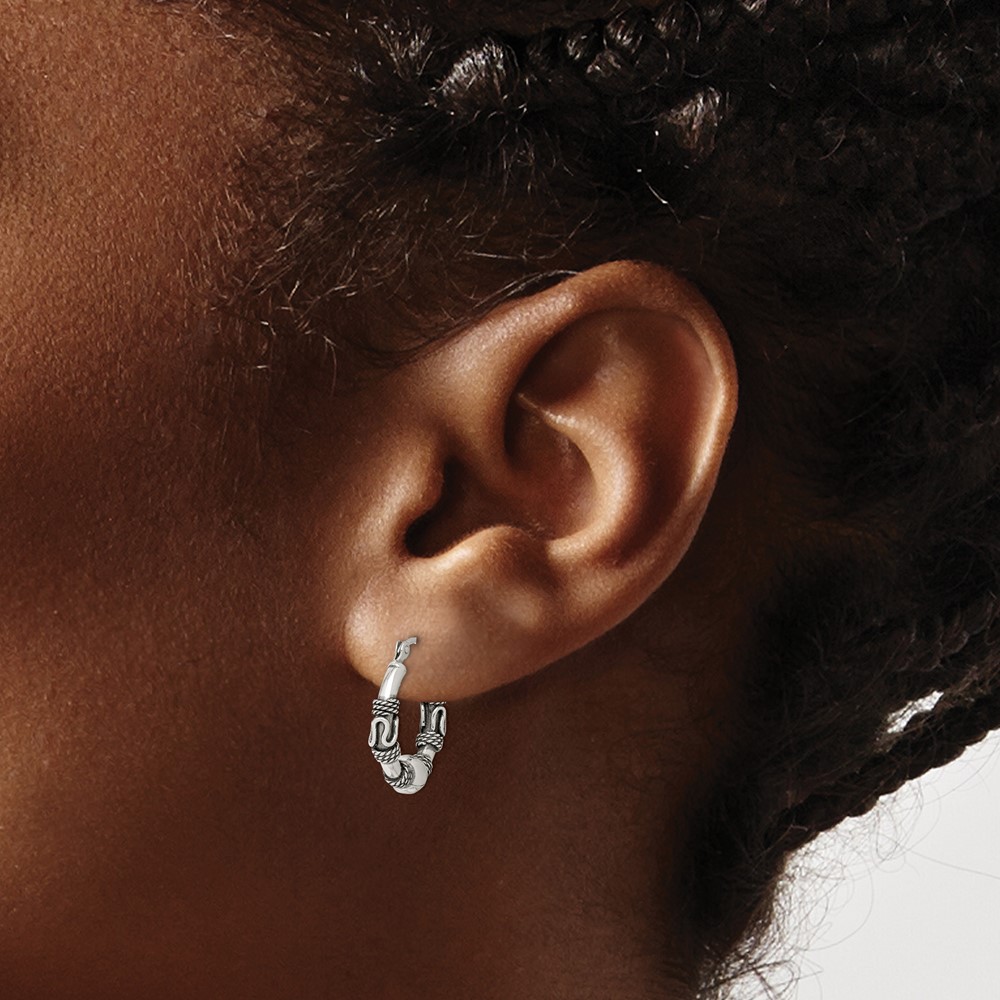 Sterling Silver Antiqued Hoop Earrings (QE6857)