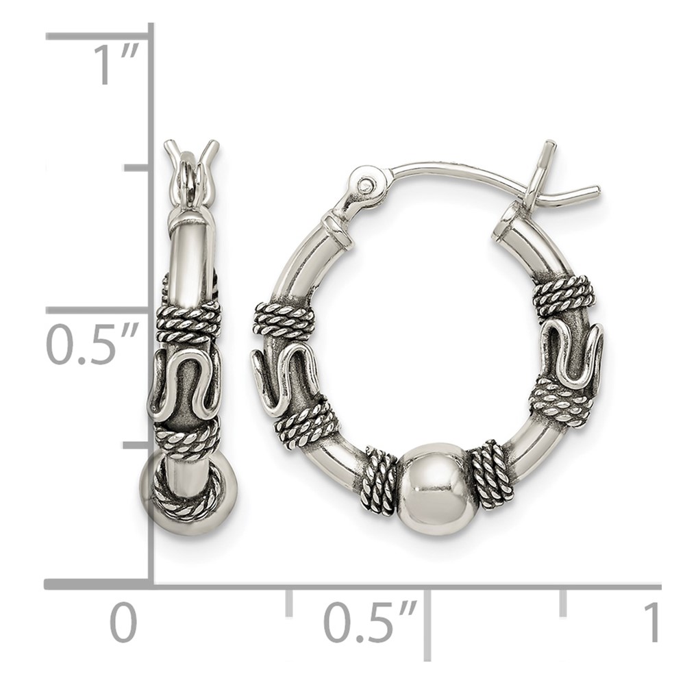 Sterling Silver Antiqued Hoop Earrings (QE6857)