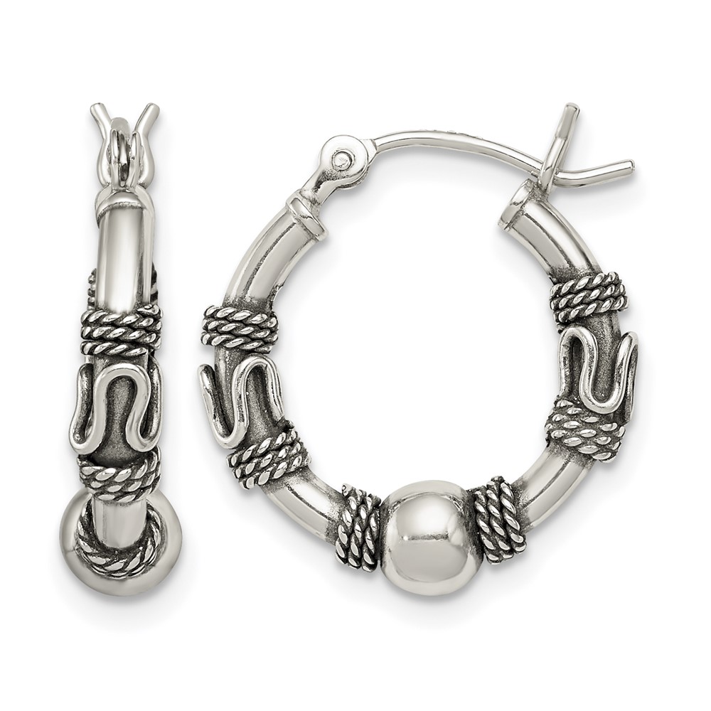 Sterling Silver Antiqued Hoop Earrings (QE6857)