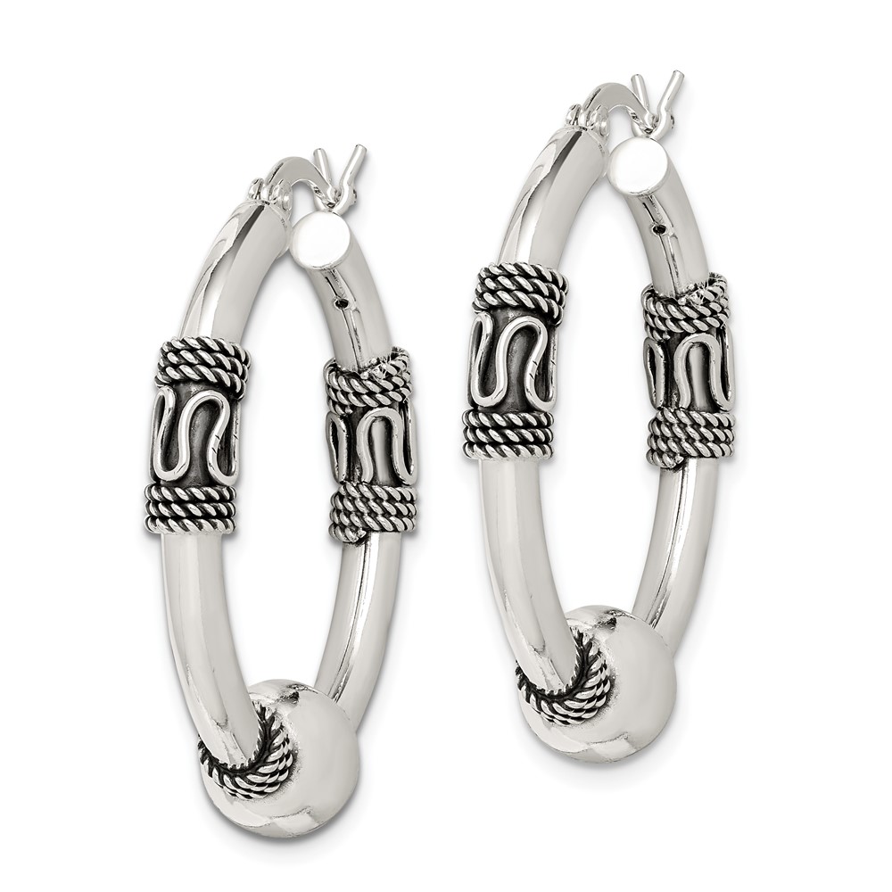 Sterling Silver Antiqued Hoop Earrings (QE6861)
