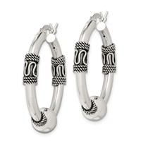 Sterling Silver Antiqued Hoop Earrings view 2