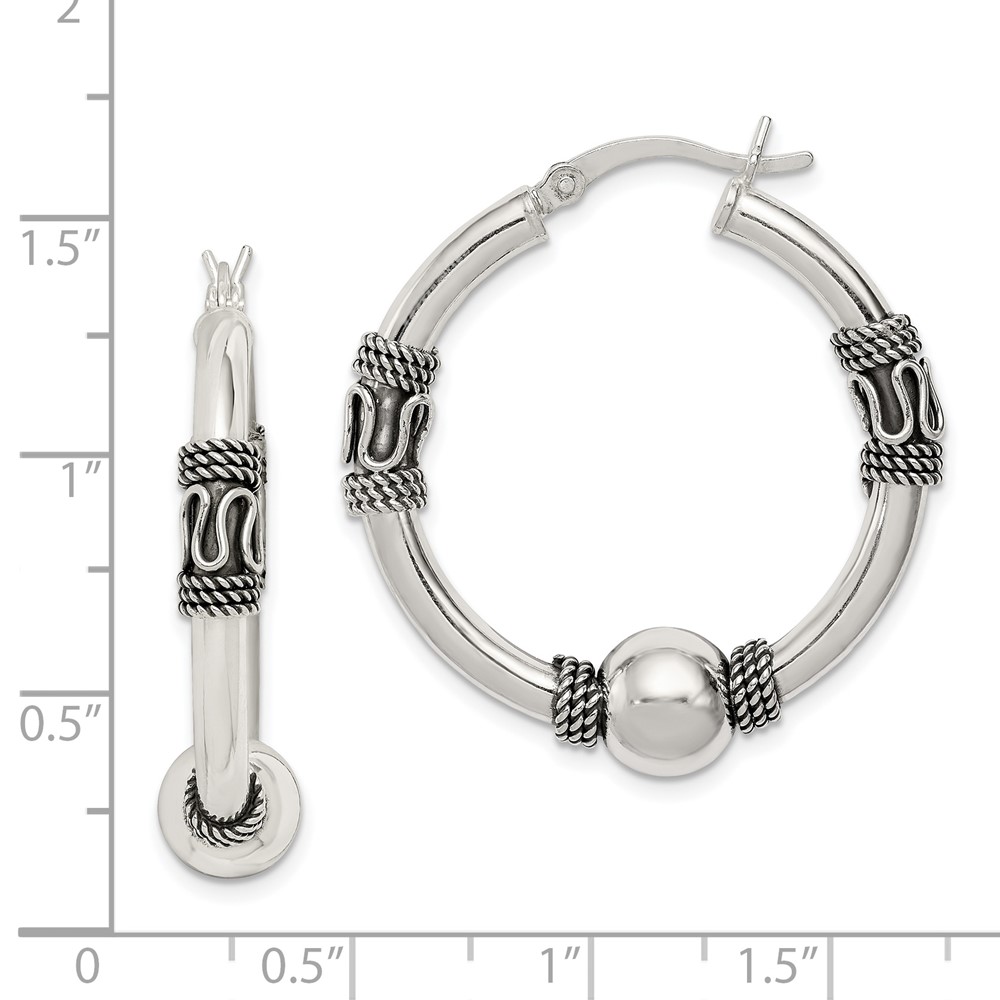 Sterling Silver Antiqued Hoop Earrings (QE6861)