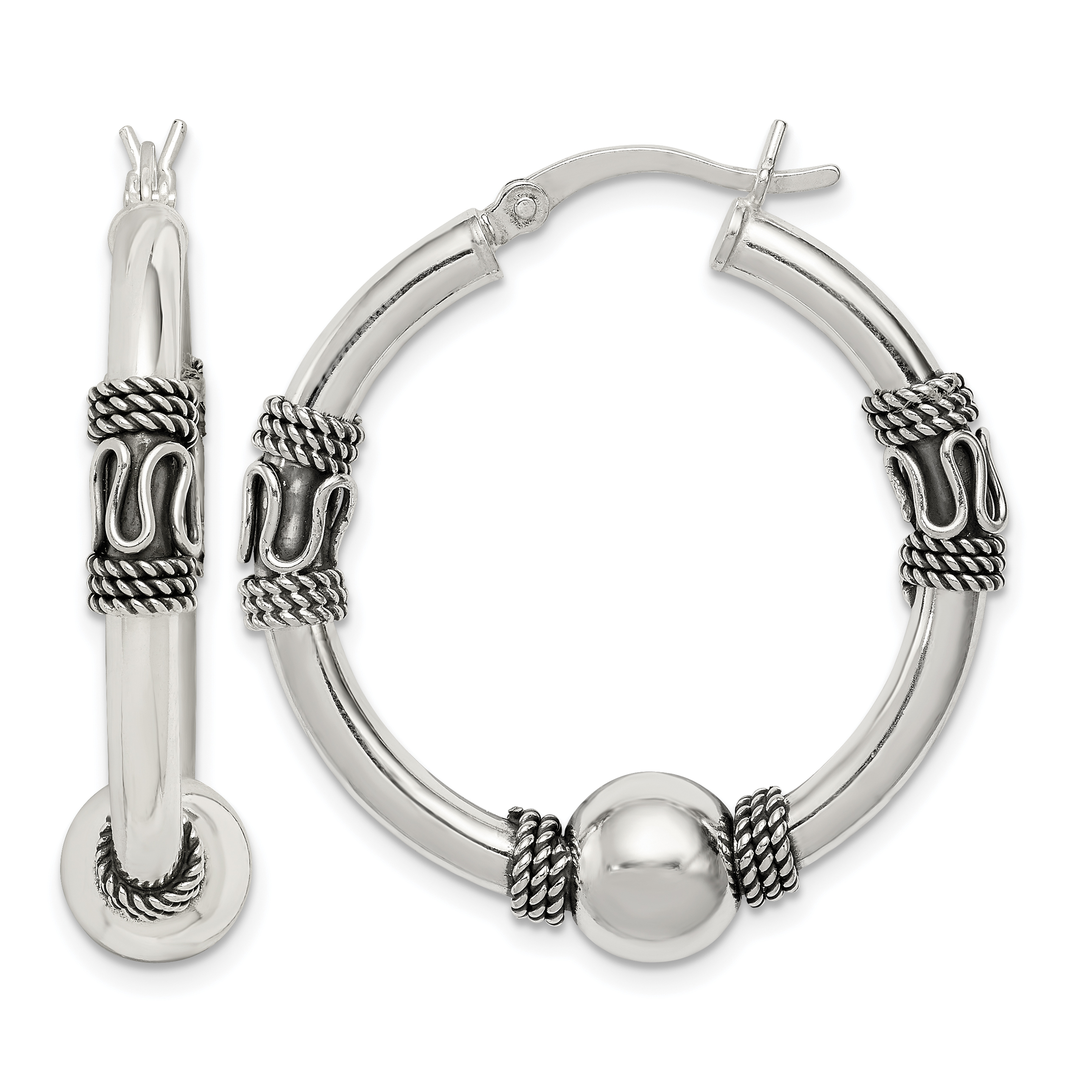 Sterling Silver Antiqued Hoop Earrings (QE6861)
