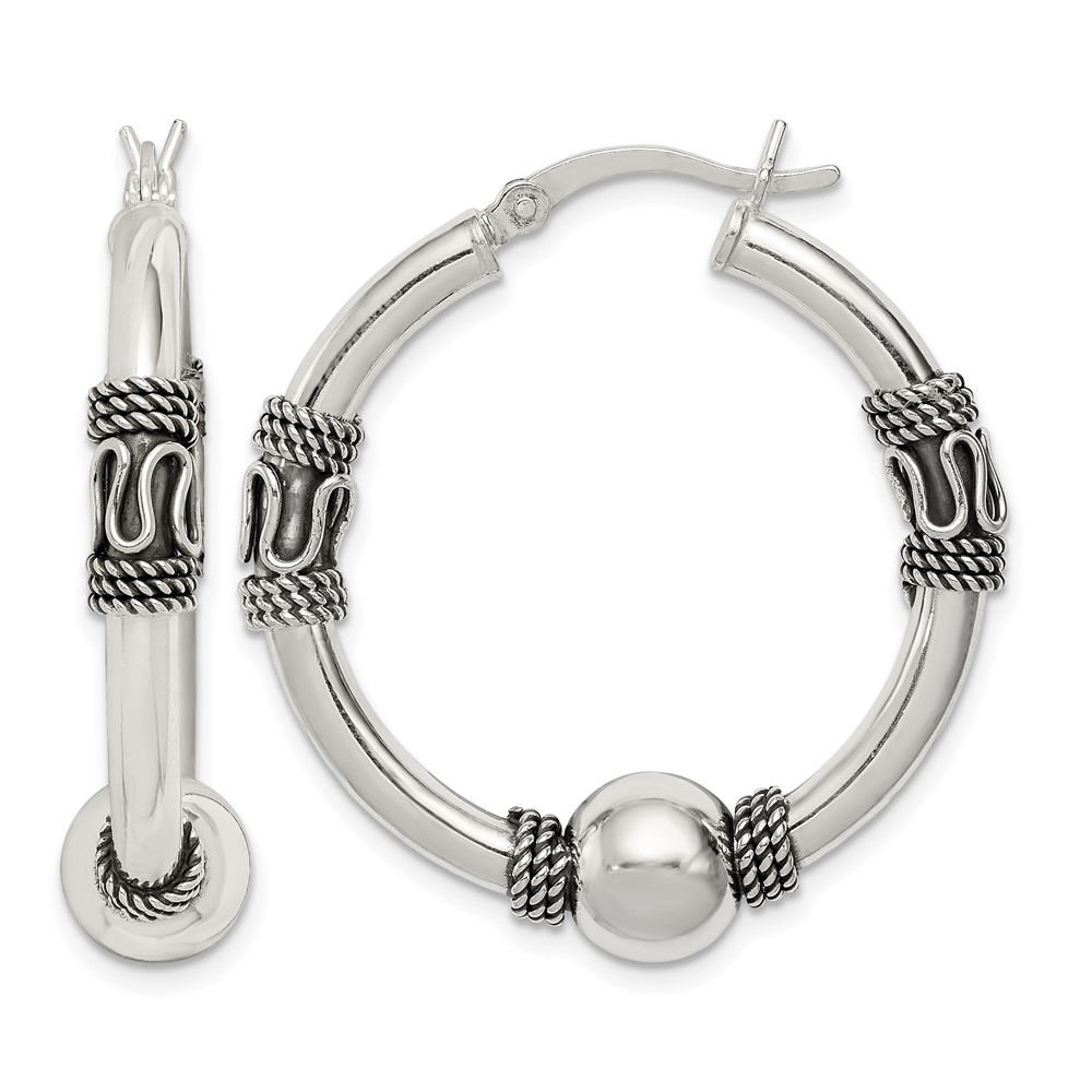 Sterling Silver Antiqued Hoop Earrings (QE6861)