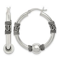 Sterling Silver Antiqued Hoop Earrings view 1